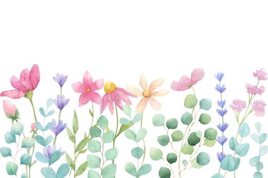 Tasarım için suluboya çiçek bahçesi arka plan vektörü.