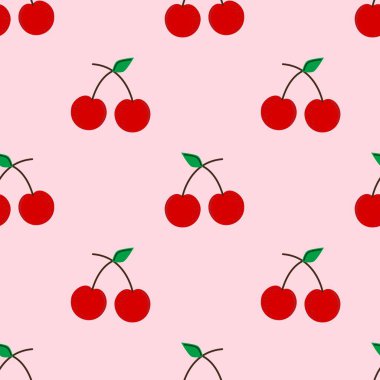 Kusursuz kırmızı kiraz desenli tasarım, düz kiraz desenli şablon vektörü.