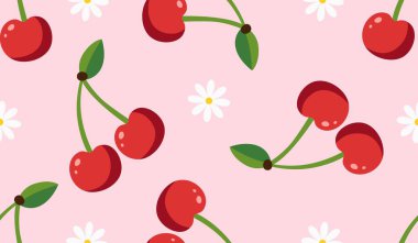 Kusursuz kırmızı kiraz desenli tasarım, düz kiraz desenli şablon vektörü.