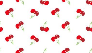 Kusursuz kırmızı kiraz desenli tasarım, düz kiraz desenli şablon vektörü.