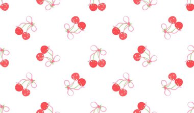Kusursuz kırmızı kiraz desenli tasarım, düz kiraz desenli şablon vektörü.