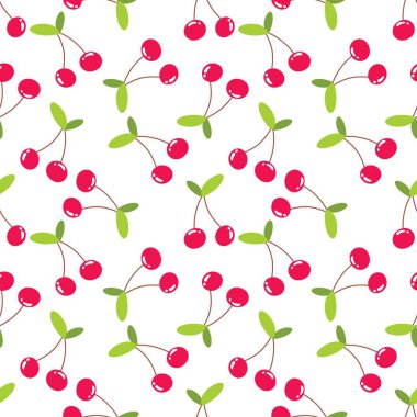 Kusursuz kırmızı kiraz desenli tasarım, düz kiraz desenli şablon vektörü.