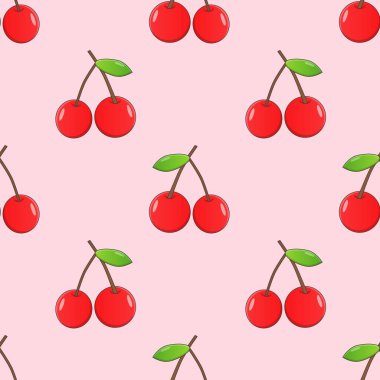 Kusursuz kırmızı kiraz desenli tasarım, düz kiraz desenli şablon vektörü.