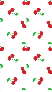 Kusursuz kırmızı kiraz desenli tasarım, düz kiraz desenli şablon vektörü.