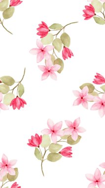 Bahar ve yaz suluboya çiçek desenli kusursuz arkaplan vektörü. 