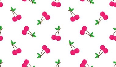 Kusursuz kırmızı kiraz desenli tasarım, düz kiraz desenli şablon vektörü.