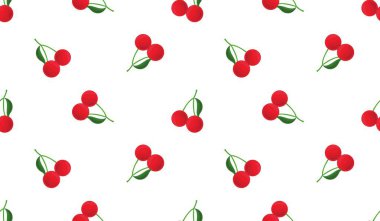 Kusursuz kırmızı kiraz desenli tasarım, düz kiraz desenli şablon vektörü.