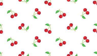 Kusursuz kırmızı kiraz desenli tasarım, düz kiraz desenli şablon vektörü.