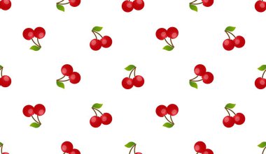 Kusursuz kırmızı kiraz desenli tasarım, düz kiraz desenli şablon vektörü.