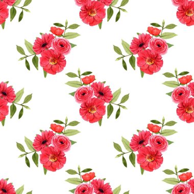 Tasarım için kusursuz desenli suluboya çiçek arkaplan vektörü.