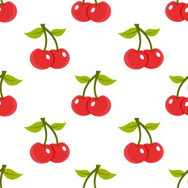 Kusursuz kırmızı kiraz desenli tasarım, düz kiraz desenli şablon vektörü.