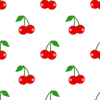 Kusursuz kırmızı kiraz desenli tasarım, düz kiraz desenli şablon vektörü.