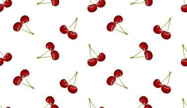 Kusursuz kırmızı kiraz desenli tasarım, düz kiraz desenli şablon vektörü.