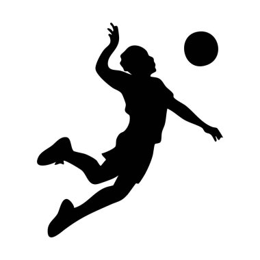 Havada voleybol oynayan bir kadının dinamik silueti aktif olarak topa vuruyor..