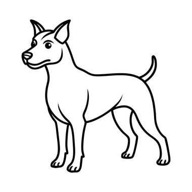 Ayrıntılı, siyah çizgili bir köpek çizimi, muhtemelen bir teriyer cinsi, tarafsız bir duruşta duruyor..