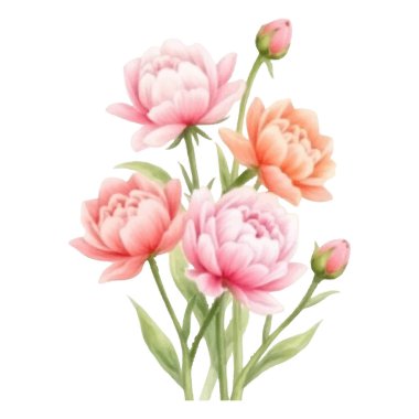 Narin Pembe ve Buds 'lu Şeftali Şakayıklarının Suluboya Boyası