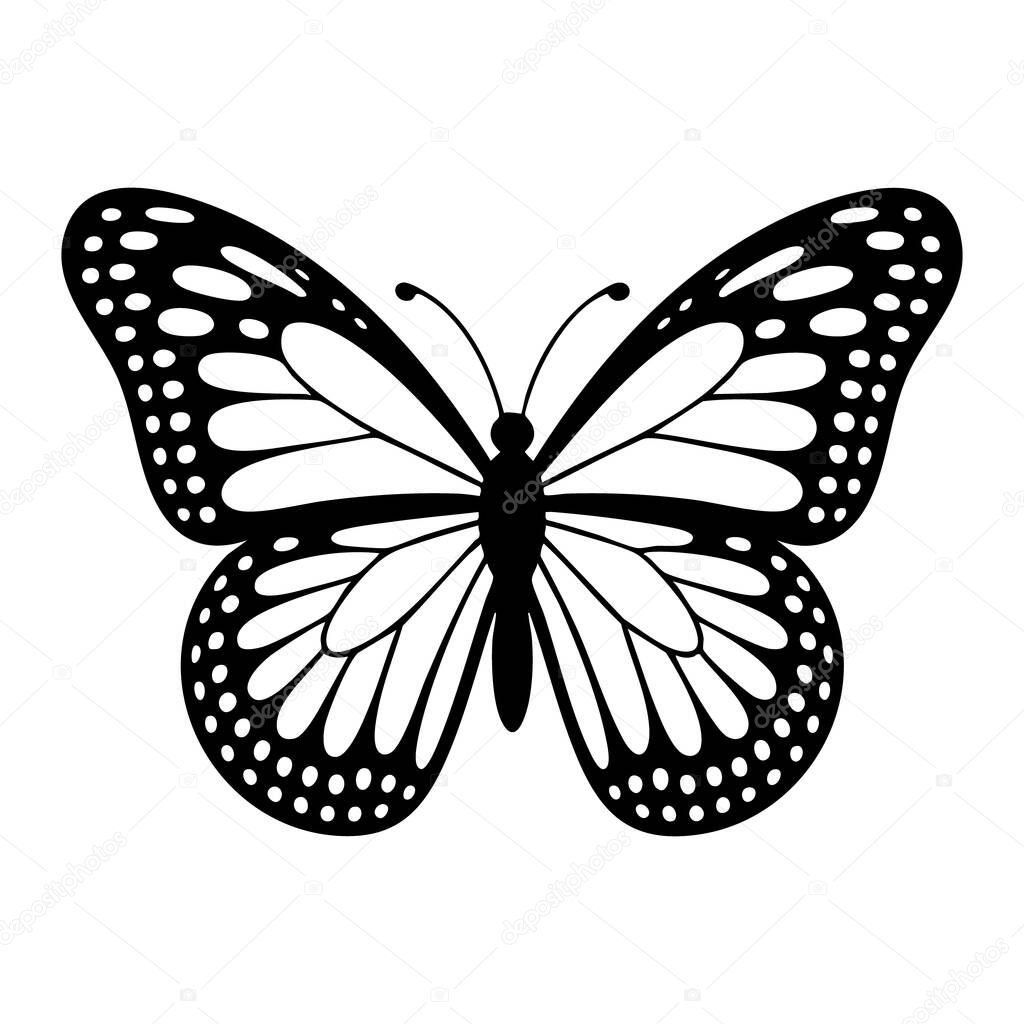 This image showcases a striking monarch butterfly silhouette. The distinctive feature is its stylized wings, adorned with a pattern of small dots.