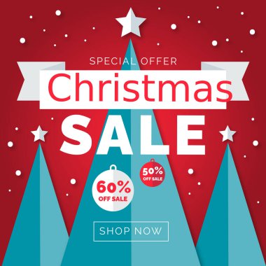 % 50 ve% 60 'a varan indirimli Noel Sancağı. Alışveriş yap. Vektör İllüstrasyonu. Özel Teklif.
