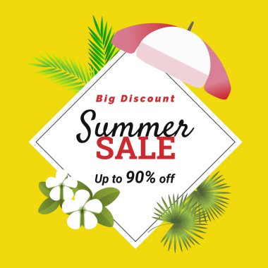 % 90 'a varan indirimli yaz posteri. Büyük indirim. Görüntü vektörü.