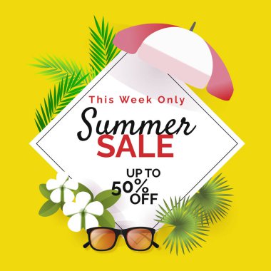 % 50 indirimli yaz indirimi Benner 'ı. Sadece bu hafta. Görüntü vektörü.