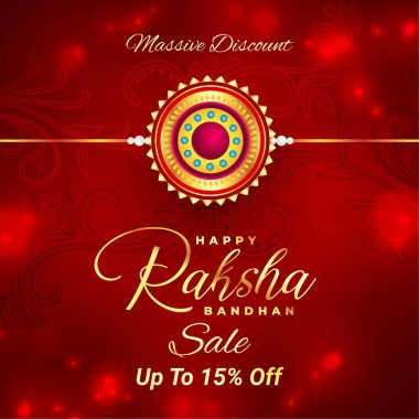 Raksha Bandhan% 15 indirimli. Rakhi (Bileklik) satışı. Vektör İllüstrasyonu. Muhteşem Rakhi Tasarımı. Büyük İndirim. % 15 indirim..