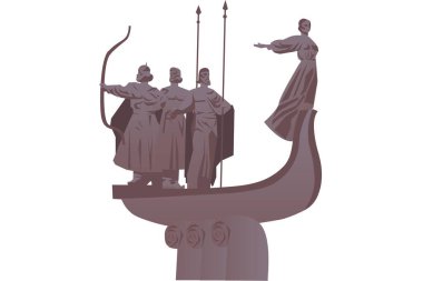 Kyi, Shchek, Khoryv ve Lybid 'in yer aldığı Kyiv anıtının kurucularının vektör illüstrasyonu. Ukrayna 'nın efsanevi kurucularını sembolize eden ünlü bir heykel..