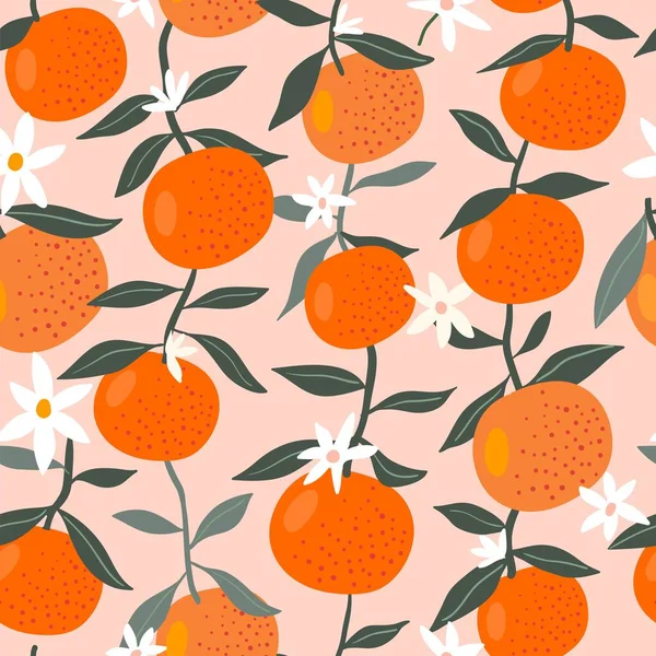 Modèle Sans Couture Avec Des Oranges Des Fleurs Fond Écran — Image vectorielle