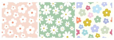 Soyut, kusursuz desenler, çiçekli modern tasarım, estetik arka planlar, duvar kağıtları seti, modern minimalist dekorasyon.