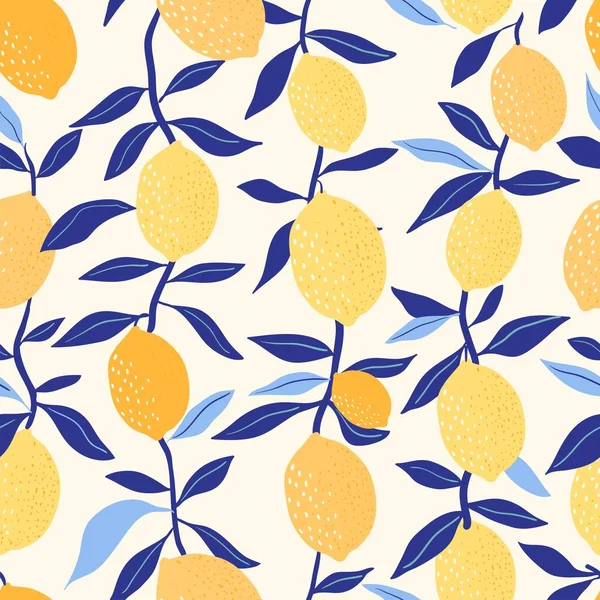 레몬을 곁들인 열매가 노란색 푸른색의 — 스톡 벡터