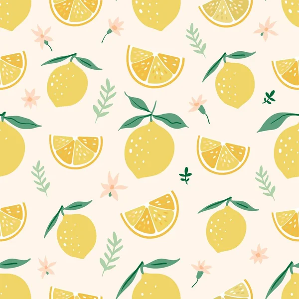 Modello Senza Soluzione Continuità Con Limoni Frutta Fette Sfondo Carta — Vettoriale Stock