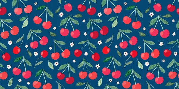 Padrão Sem Costura Cerejas Papel Parede Frutas Frescas Verão Fundo —  Vetores de Stock
