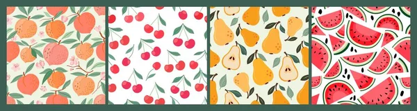 Letní Kolekce Ovocem Bezešvé Vzory Dekorativní Tapety Sezónní Čerstvé Ovoce — Stockový vektor
