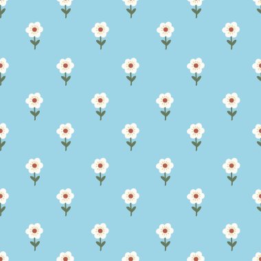 Çiçeksiz desen, basit tasarım, mavi arka planda küçük narin beyaz çiçekler, vektör tasarımı