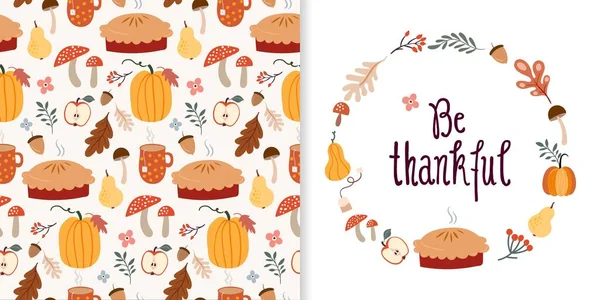Thanksgiving Day Seamless Pattern Invitation Poster Seasonal Autumn Elements Vector — Stock Vector