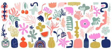 Beyaz arkaplanda karalama şekilleri olan yaz soyut koleksiyonu 