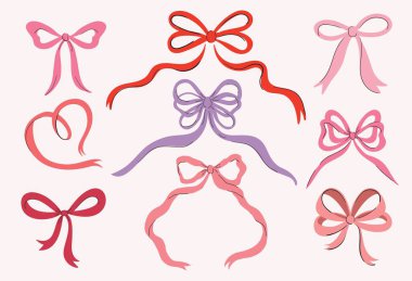 Moda tasarımında zarif yay koleksiyonu, dekoratif vintage aksesuar seti, vektör