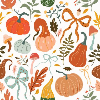 Balkabağı ve fiyonklu sonbahar pürüzsüz desen, koket mevsimlik duvar kağıdı, estetik arka plan