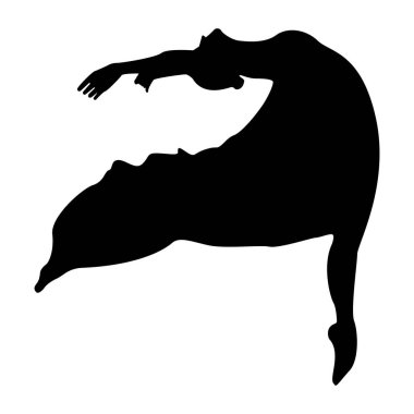 Beyaz arka plan üzerinde izole dans eden balerin siluetleri. Siyah, güzel, hareketli balerin ikonu. Her iki bacağında dengelenen zarif bale balesi..