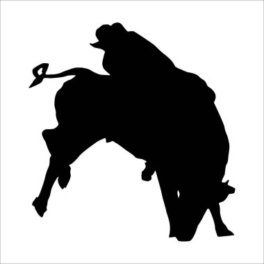 Cowboy with a hat riding a bull silhouette on a white background.Intense rodeo riding an aggressive bull profile.Extreme sport of controlling raging bulls and steers.Rodeo competition silhouette. clipart