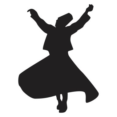 Barışçıl sufi dansçısı beyaz arka planda sakince dans ediyor. Ekstazi ustası, elleri açık ve dönen bir ekstazi siluetiyle dans ediyor. Sufi kıvrımları Sufi ustaları tarafından kesiliyor..