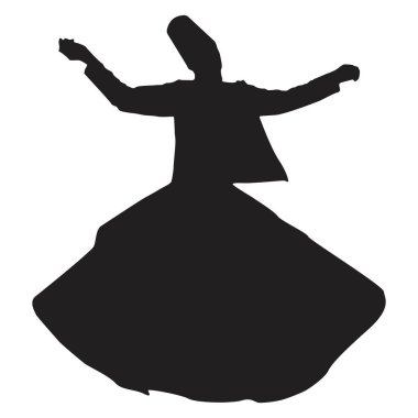 Barışçıl sufi dansçısı, dizayn amaçları için düzenlenebilir beyaz arka plan vektörü üzerinde sakince dans ediyor. Sufi ustası, elleri açık ve geniş bir şekilde ekstazi siluetinde dans ediyor..
