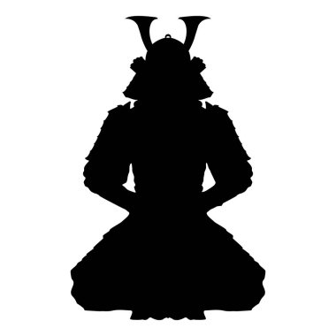 Kılıçsız meditasyon yapan Japon samuray savaşçısı beyaz arka plan üzerinde izole edildi. Yoganın lotus duruşunda oturan sakin samuray Zen meditasyon modunda. Samuray meditasyon ikonu. Bölüm 10 vektör grafik simgesini düzenlemeye hazır..