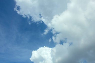 view of the blue sky mixed with large, lumpy clouds clipart