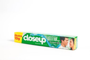 indonesia,Sukoharjo - June 19,2025 : close up of mint flavored toothpaste product isolated on white background