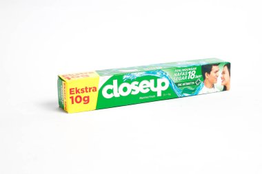 indonesia,Sukoharjo - June 19,2025 : close up of mint flavored toothpaste product isolated on white background