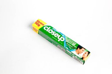 indonesia,Sukoharjo - June 19,2025 : close up of mint flavored toothpaste product isolated on white background
