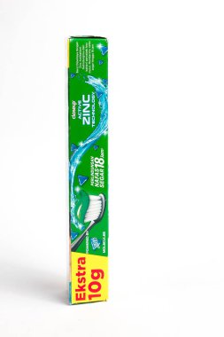 indonesia,Sukoharjo - June 19,2025 : close up of mint flavored toothpaste product isolated on white background