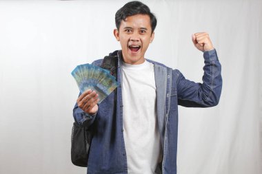 Gülümseyen Genç Yetişkin Para Birimi Yığını İfade Başarı