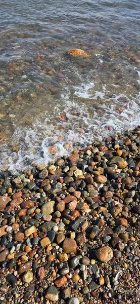 Taşları ve denizi olan güzel bir sahil.