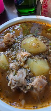 traditional ukrainian soup with chicken and vegetables